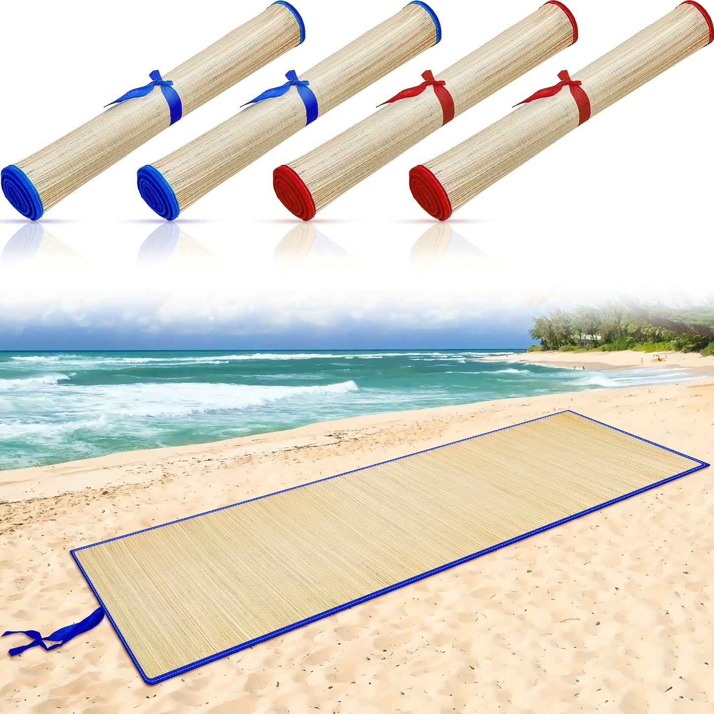 4 Packs Straw Beach Mat Non Slip Straw Mat Foldable Lightweight Picnic Mat With Trim For Camping Sunbathing Picnic Floor Yoga