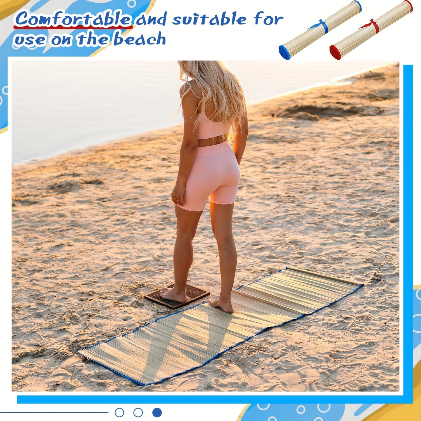 4 Packs Straw Beach Mat Non Slip Straw Mat Foldable Lightweight Picnic Mat With Trim For Camping Sunbathing Picnic Floor Yoga