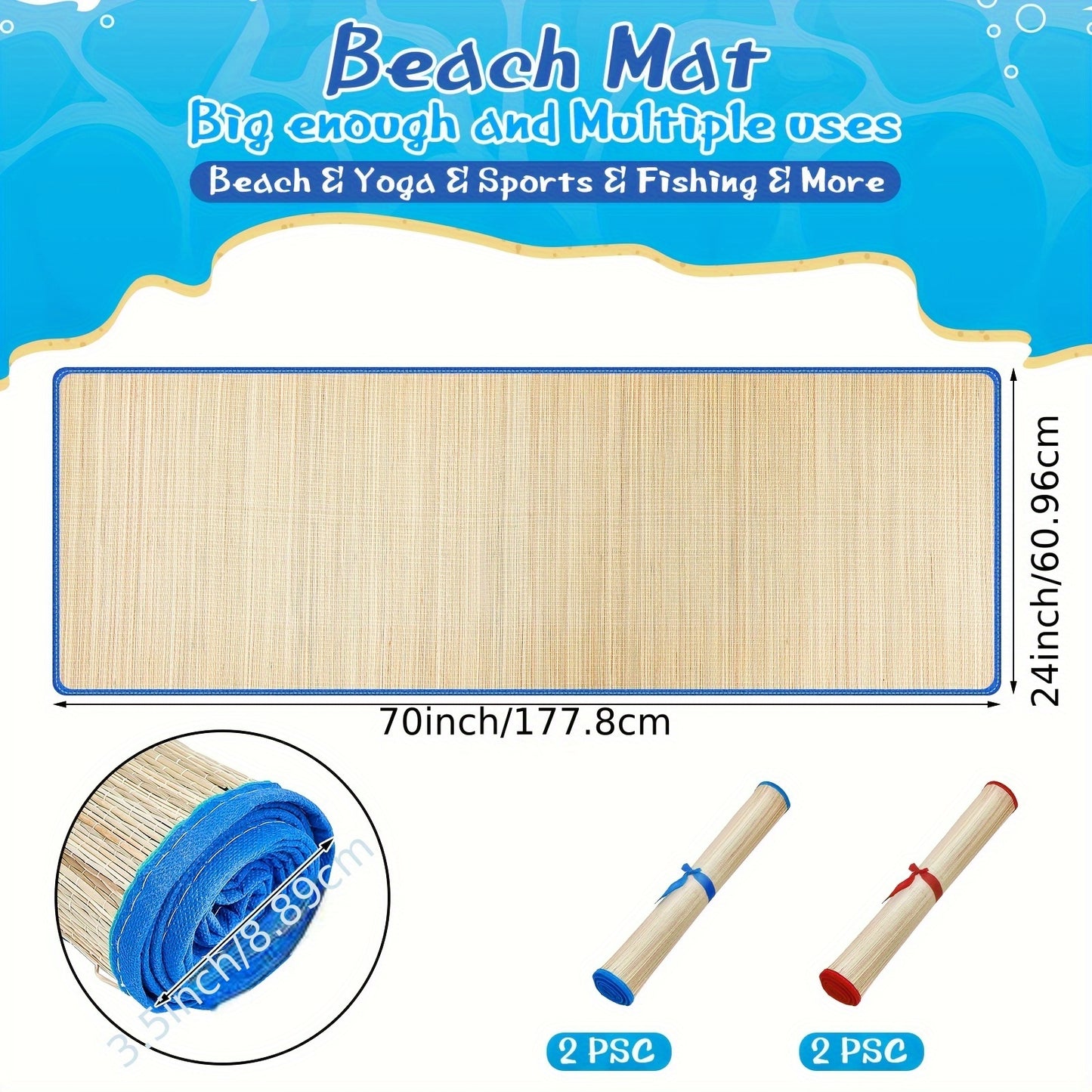 4 Packs Straw Beach Mat Non Slip Straw Mat Foldable Lightweight Picnic Mat With Trim For Camping Sunbathing Picnic Floor Yoga